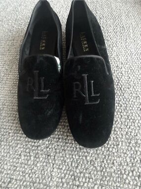 Ralph Lauren Black Velvet RL Embroidered Loafers